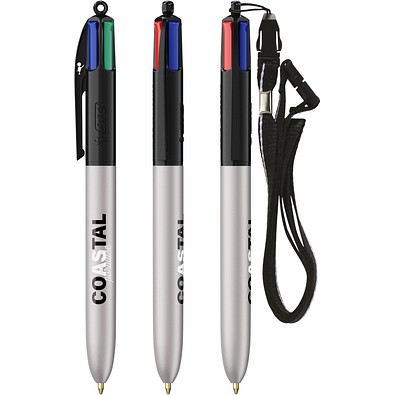 BIC® 4 Colours® Glacé mit Schlüsselband Schwarz - Silberglaté