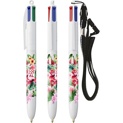 BIC® 4 Colours® Kugelschreiber + Umhängeband Weiß