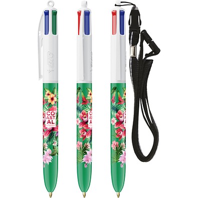 BIC® 4 Colours® Kugelschreiber + Umhängeband Weiß/Grün