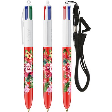 BIC® 4 Colours® Kugelschreiber + Umhängeband Weiß/Rot
