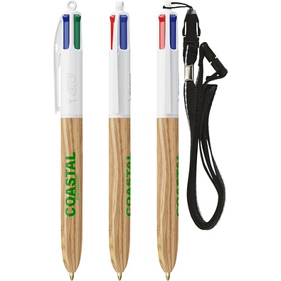 BIC® 4 Colours® Wood Style mit Lanyard Weiß/Naturholz