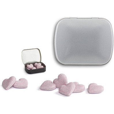 Brauseherzen in Mini Nostalgiedose, 16 g, silber-matt, ohne Druck