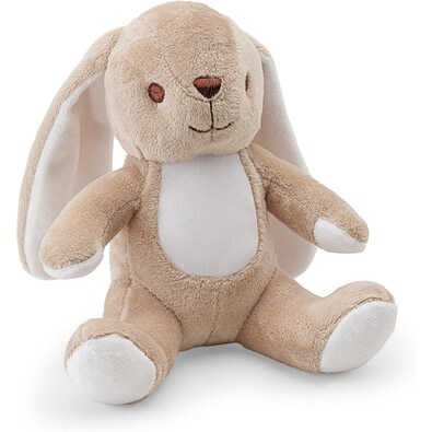 BUGS. Plüschtier aus Polyester in Form eines Hasen, mit Stoff, der sich zur Personalisierung eignet, Beige