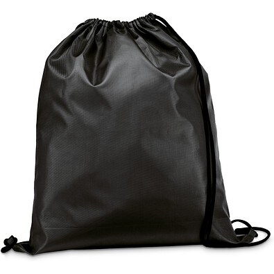 CARNABY. 210D Rucksacktasche mit schwarzen Zugbändern, Schwarz