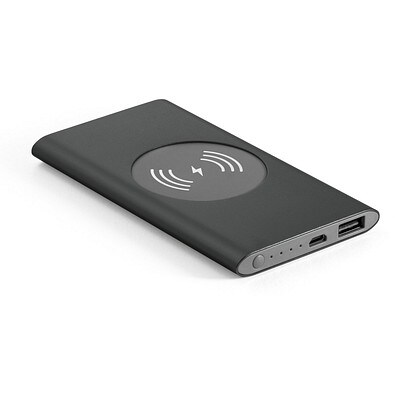CASSINI. Powerbank 4'000 mAh mit 5W wireless Ladegerät aus Recyceltes Aluminium (100 % rAL), Schwarz