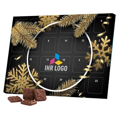 Classic Tisch Adventskalender, Blister gefüllt mit kakaofreier Schokoladen-Alternative, Edle Weihnacht