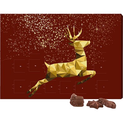 Classic Wand Adventskalender, Querformat, gefüllt mit Friedel Schokolade, Rentier, Gold