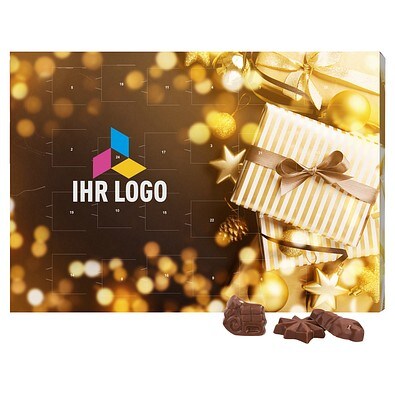 Classic Wand Adventskalender, Querformat, gefüllt mit Friedel Schokolade, Gold-Paket