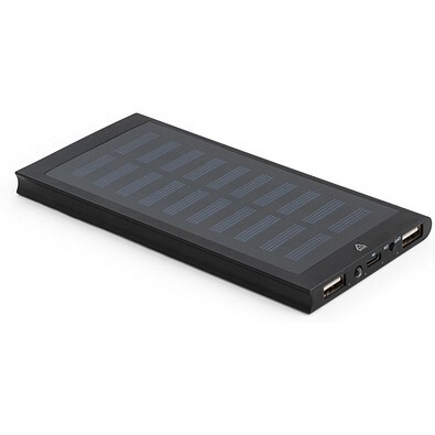 CLERK. 8'000 mAh Powerbank mit Solarpanel aus 100% recyceltem Aluminium, Schwarz