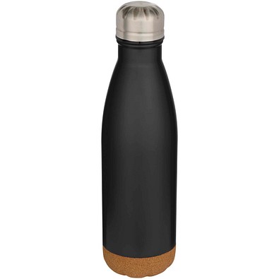 Cove 500 ml doppelwandige, vakuumisolierte Trinkflasche aus Edelstahl mit Korkdetails, schwarz
