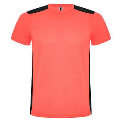 Detroit T-Shirt Unisex aus recyceltem Material, Fluor Coral / schwarz, 2XL