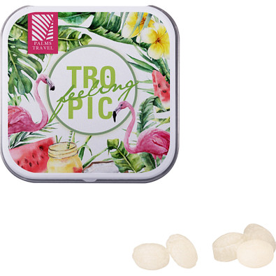 Dose Quadratisch, Mini Bonbons Japanische Minze, inkl. Druck