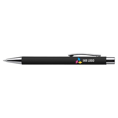 LANCE® Softtouch Metallkugelschreiber Abu-Dhabi Shiny, Beschläge silber glänzend, blaue Mine, schwarz