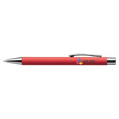 LANCE® Softtouch Metallkugelschreiber Abu-Dhabi Shiny, Beschläge silber glänzend, blaue Mine, rot