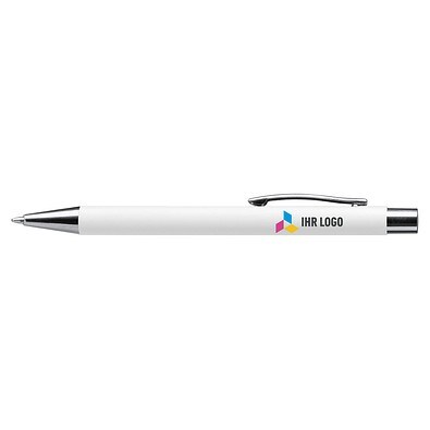LANCE® Softtouch Metallkugelschreiber Abu-Dhabi Shiny, Beschläge silber glänzend, blaue Mine, weiß