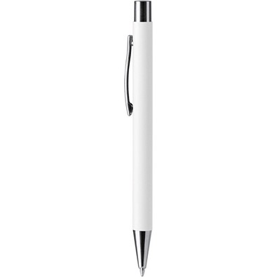 LANCE® Softtouch Metallkugelschreiber Abu-Dhabi, Beschläge silber glänzend, blaue Mine, weiß