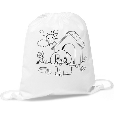 DRAWS. Kinder-Kordelbeutel zum Ausmalen (80 g/m²), Weiß