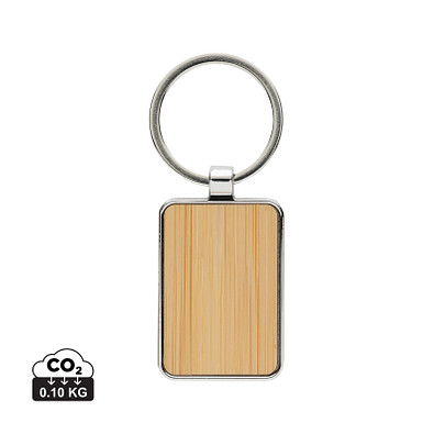 Eckiger Schlüsselring aus RCS rec. Zinklegierung mit Bambus, silber, braun