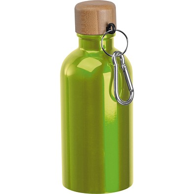 Edelstahltrinkflasche mit Karabiner, 400ml, apfelgrün