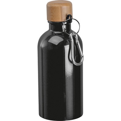 Edelstahltrinkflasche mit Karabiner, 400ml, schwarz