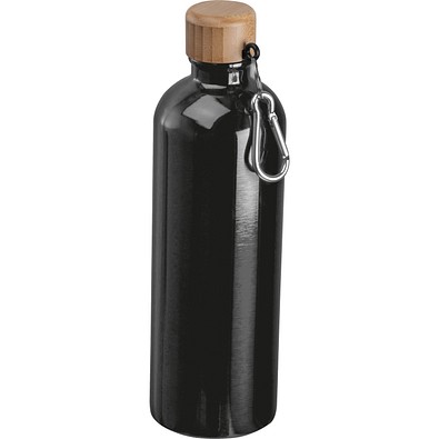 Edelstahltrinkflasche mit Karabiner, 750ml, schwarz