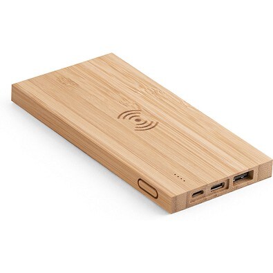 FITCH. Powerbank 5'000 mAh mit 5W wireless Ladegerät aus Bambus, Natur