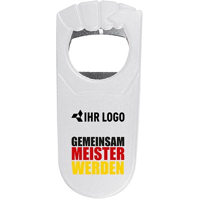 Flaschenöffner Fan-Edition mit WM-Motiv Meister plus Logofläche