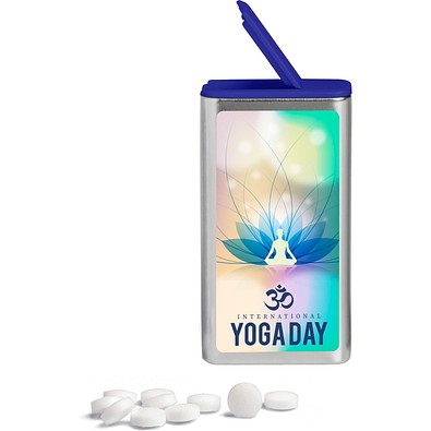 FlipTin, 20 g, Traubenzuckertabletten, blank, blau-transparent, inkl. Druck