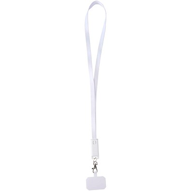 Franz 5 in 1 Lanyard Kabel aus recyceltem Kunststoff für Smartphones mit integrierter Datensynchronisierung und 65 W Schnellladefunktion, weiss
