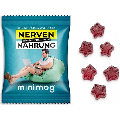 Fruchtgummi Standardformen, 15 g, Stern, transparente kompostierbare Folie, inkl. Druck