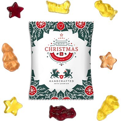 Fruchtgummi Vegan Weihnachtsedition, Folie transparent, inkl. Druck