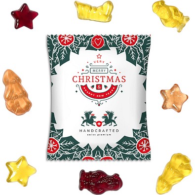 Fruchtgummi Vegan Weihnachtsedition, Folie weiß, inkl. Druck