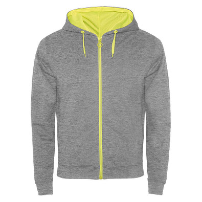 Fuji Kaputzensweatjacke Unisex, heather grau / Fluor Yellow, 2XL