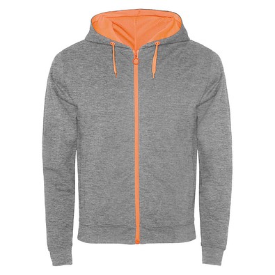 Fuji Kaputzensweatjacke Unisex, heather grau / Fluor Orange, 2XL