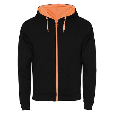 Fuji Kaputzensweatjacke Unisex, schwarz / Fluor Orange, 2XL