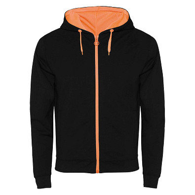 Fuji Kaputzensweatjacke Unisex, schwarz / Fluor Orange, XL
