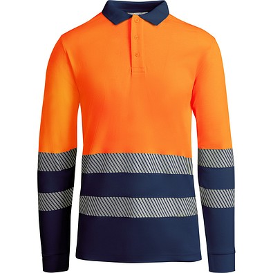Sicherheits-Langarm-Poloshirt, L, Marineblau/Neon-Orange