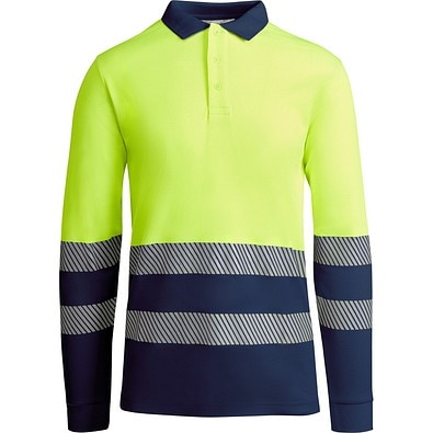 Sicherheits-Langarm-Poloshirt, XXL, Marineblau/Neon-Gelb