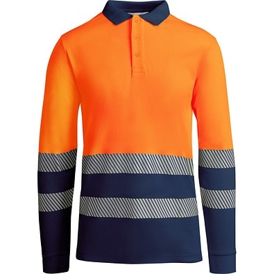 Sicherheits-Langarm-Poloshirt, XXXL, Marineblau/Neon-Orange