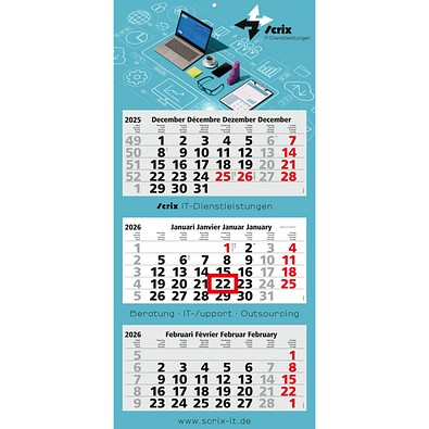 Geiger-Notes Monatskalender Maxi Light 3 Bestseller, Benelux, inkl. Druck, hellgrau