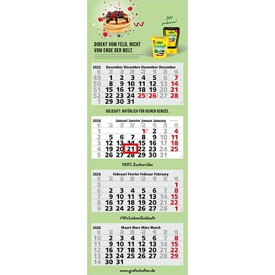 Geiger-Notes Monatskalender Quadro Light 4 Bestseller, Benelux, inkl. Druck, hellgrau