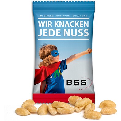 Geröstete Erdnüsse, 10 g, Folie weiß, inkl. Druck