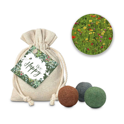 Blumenwiese Bee Happy, 3 Saatkugeln im Säckchen
