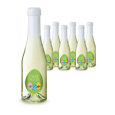 Oster-Piccolo, 6 x Secco Piccolo 0,2 l, Flasche klar, Kapsel weiß