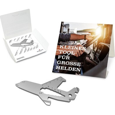 Geschenkartikel: ROMINOX® Key Tool Airplane / Flugzeug (19 Funktionen) im Motiv-Mäppchen Große Helden, silber