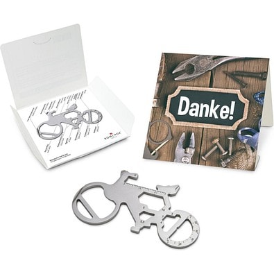 Geschenkartikel: ROMINOX® Key Tool Bicycle / Fahrrad (19 Funktionen) im Motiv-Mäppchen Danke, silber