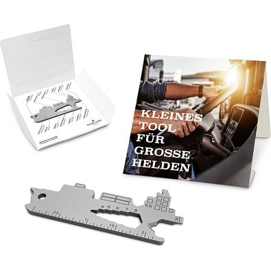 Geschenkartikel: ROMINOX® Key Tool Cargo Ship / Containerschiff (19 Funktionen) im Motiv-Mäppchen Große Helden, silber