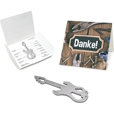 Geschenkartikel: ROMINOX® Key Tool Guitar / Gitarre (19 Funktionen) im Motiv-Mäppchen Danke, silber