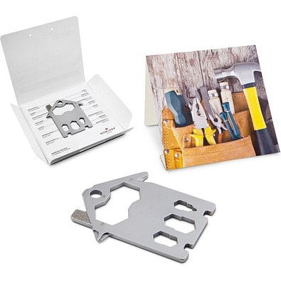 Geschenkartikel: ROMINOX® Key Tool House / Haus (21 Funktionen) im Motiv-Mäppchen Werkzeug, silber