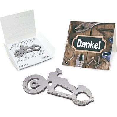 Geschenkartikel: ROMINOX® Key Tool Motorbike / Motorrad (21 Funktionen) im Motiv-Mäppchen Danke, silber